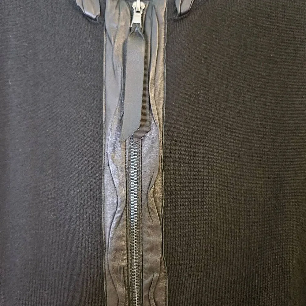 Elie Tahari merino wool black cardigan with leather trim. S  #905